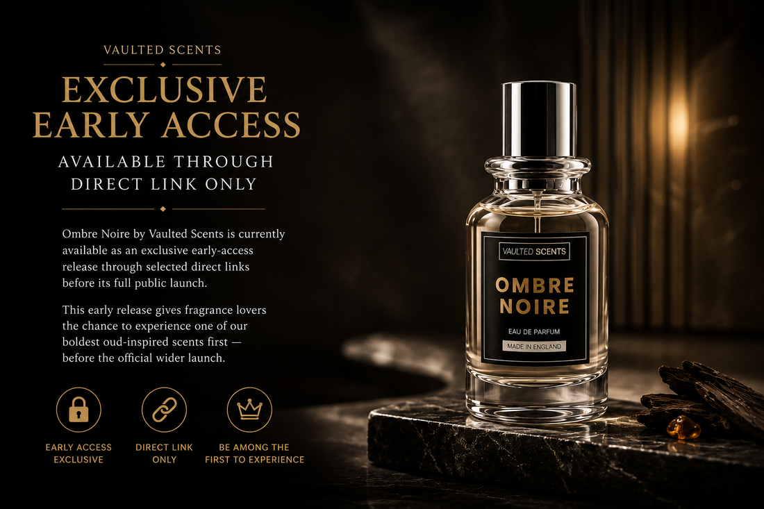 Ombre Noire by Vaulted Scents, an exclusive early-access designer-inspired unisex Eau de Parfum with saffron, incense, rose, raspberry, oud, amberwood and benzoin, inspired by Ombre Nomade.