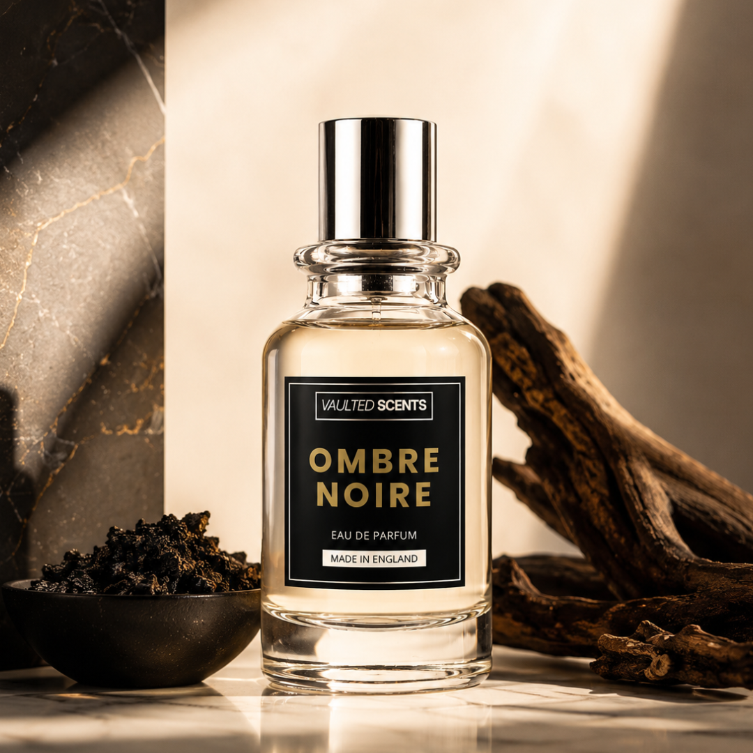 Ombre Noire Oriental Woody Eau de Parfum with oud, rose and incense scent profile